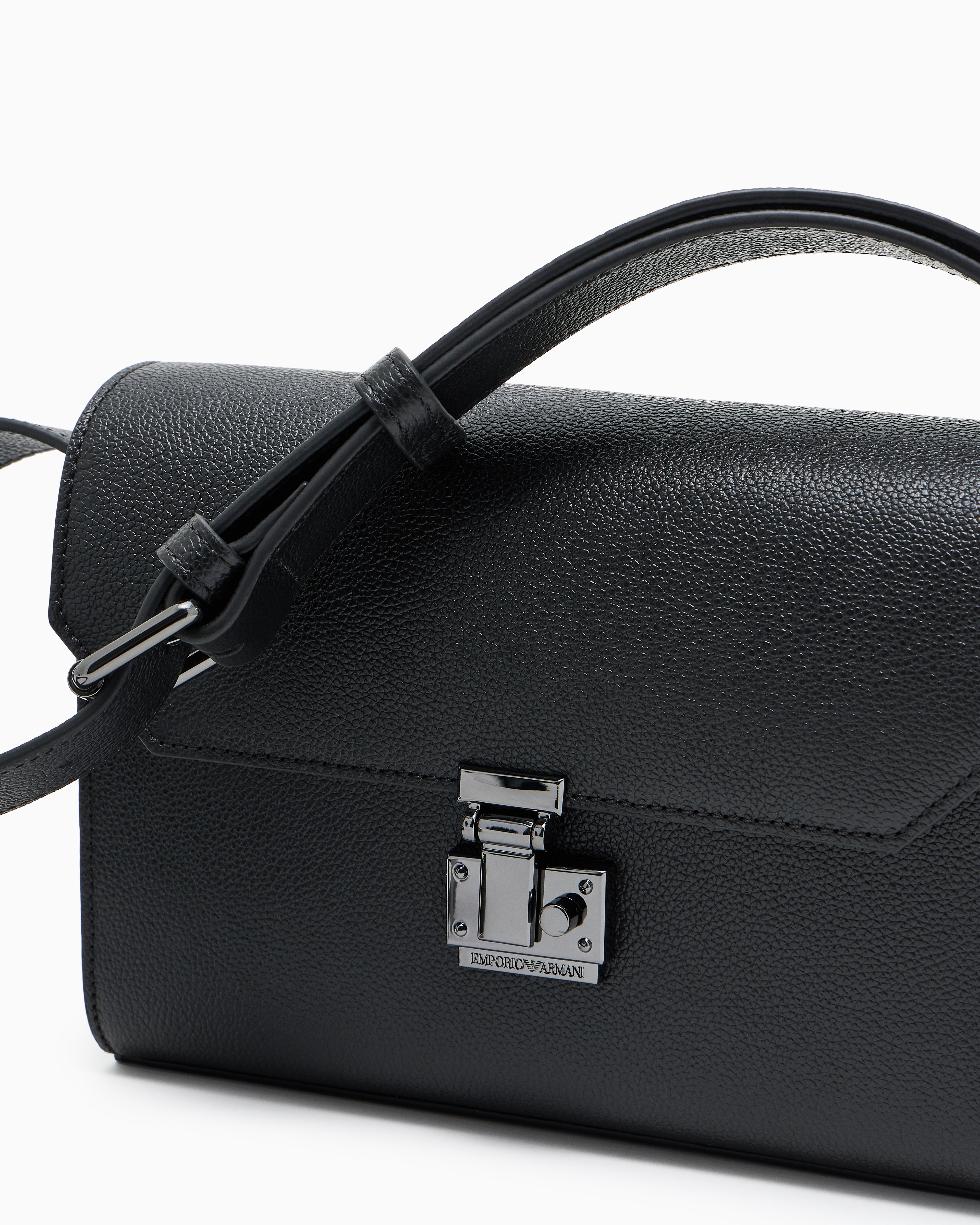 Emporio Armani Flap bag in tumbled leather with a metal snap closure