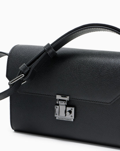 Emporio Armani Flap bag in tumbled leather with a metal snap closure