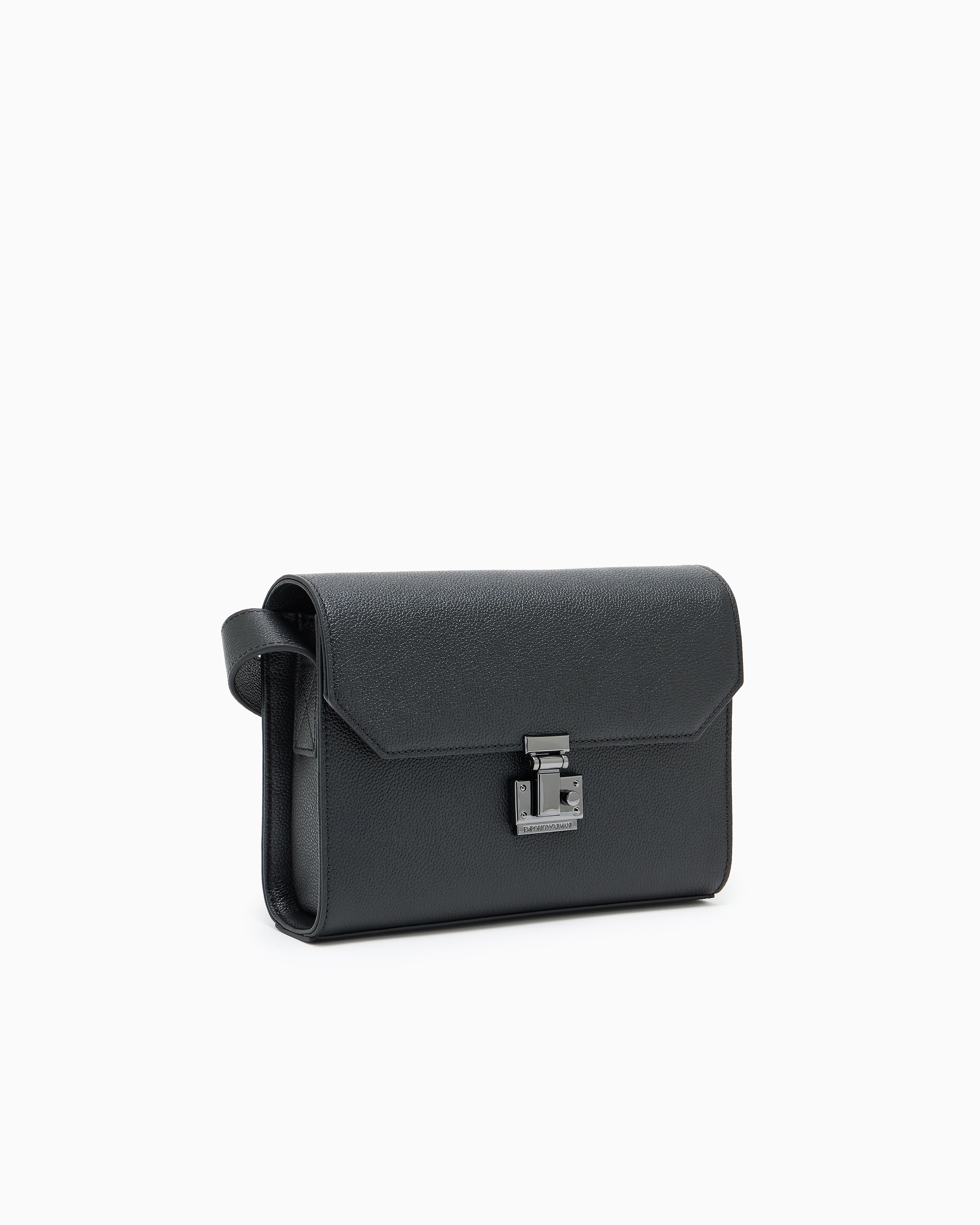 Emporio Armani Flap bag in tumbled leather with a metal snap closure