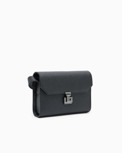 Emporio Armani Flap bag in tumbled leather with a metal snap closure