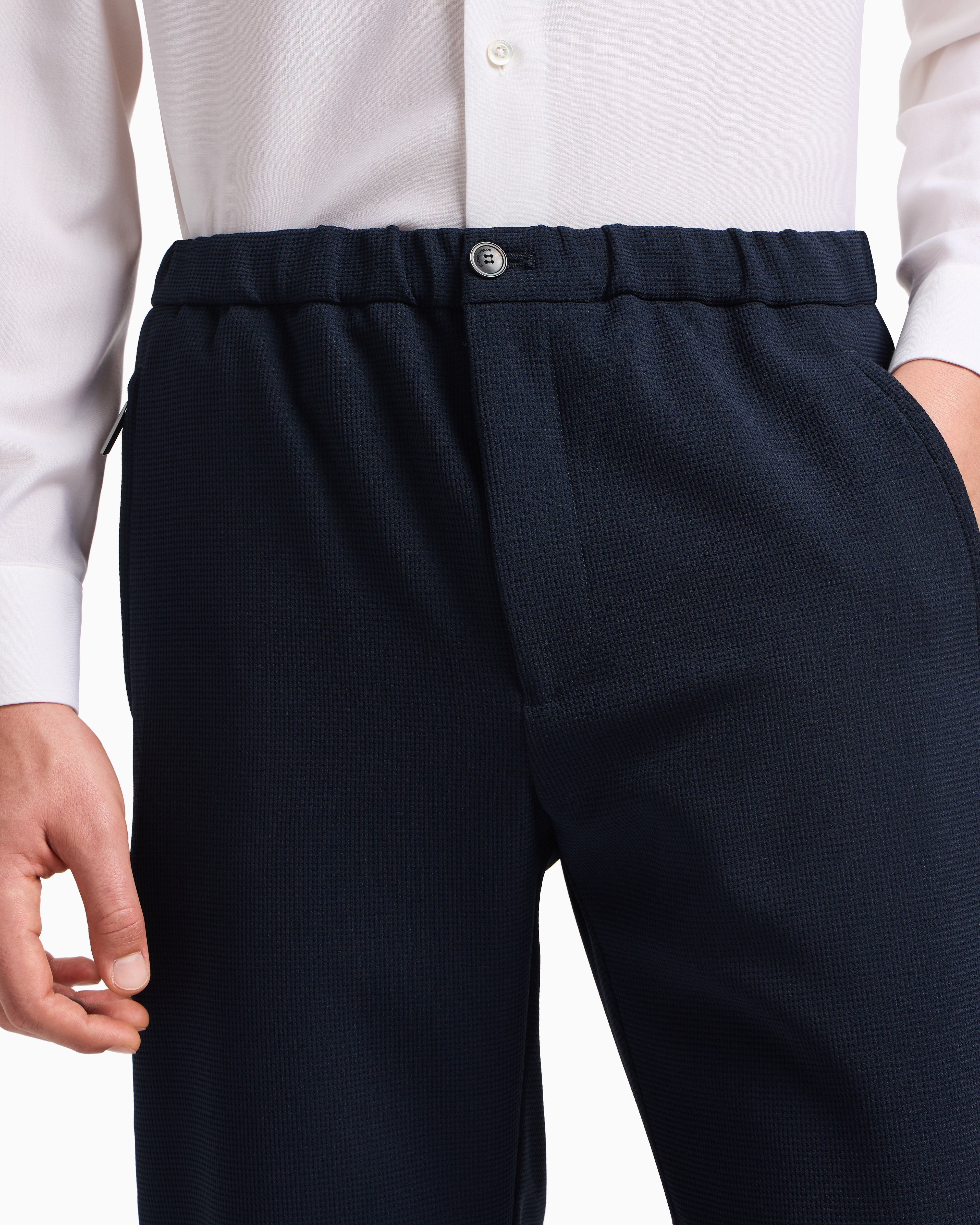 Emporio Armani Icon 3D piqué-effect crêpe jersey trousers