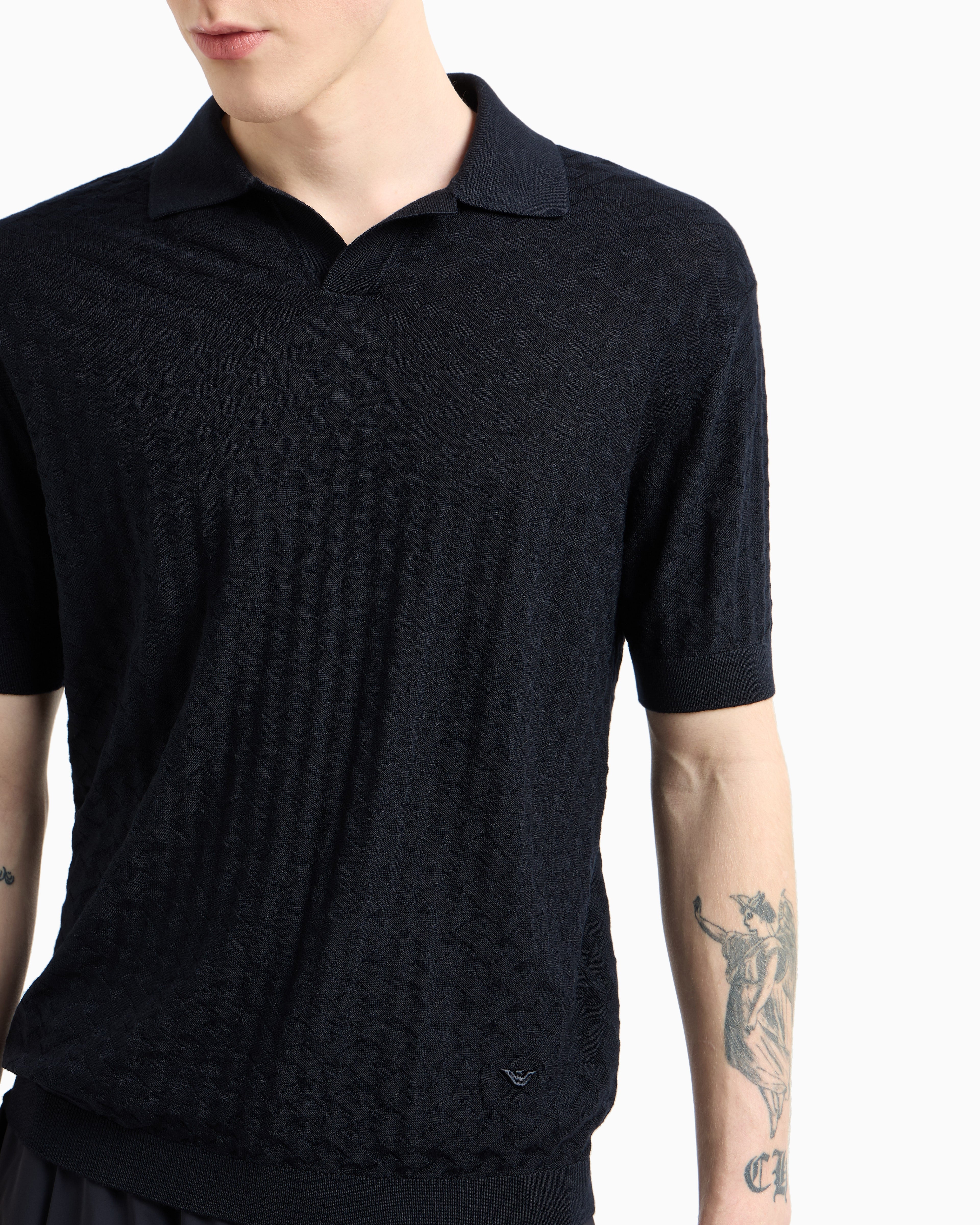 Emporio Armani US Exclusive woven-effect virgin-wool jumper with a polo-shirt collar