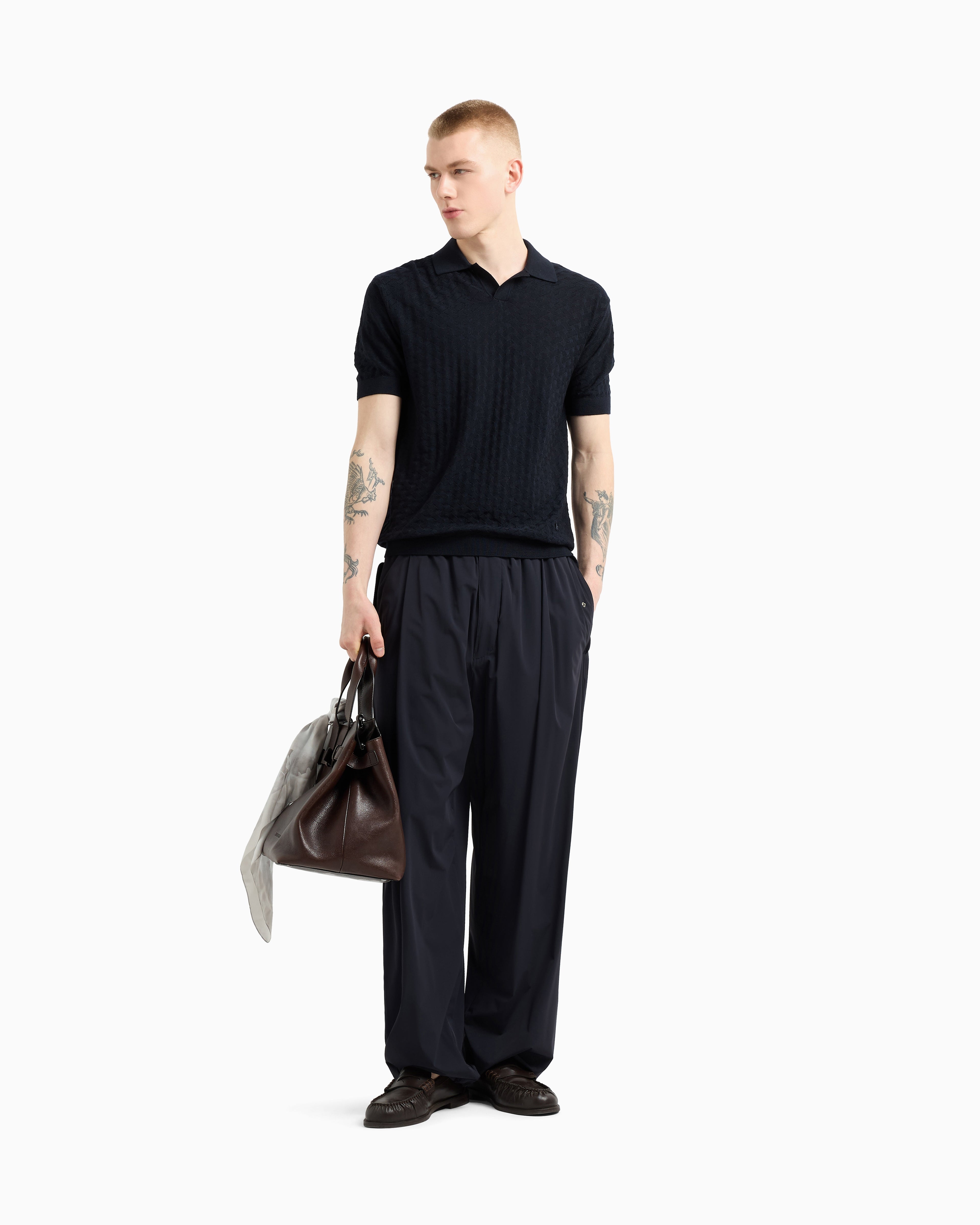 Emporio Armani US Exclusive woven-effect virgin-wool jumper with a polo-shirt collar