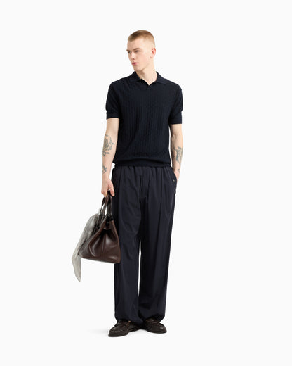 Emporio Armani US Exclusive woven-effect virgin-wool jumper with a polo-shirt collar