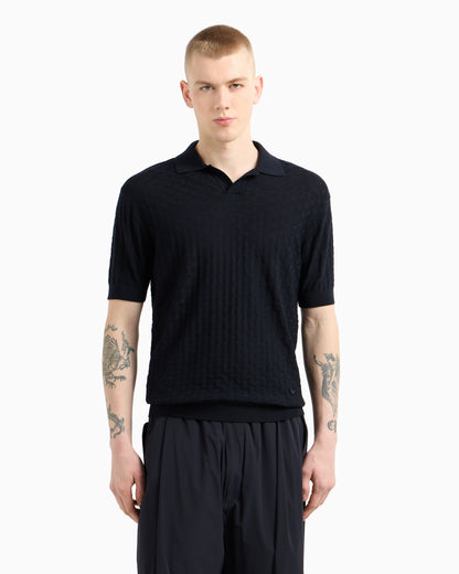 Emporio Armani US Exclusive woven-effect virgin-wool jumper with a polo-shirt collar