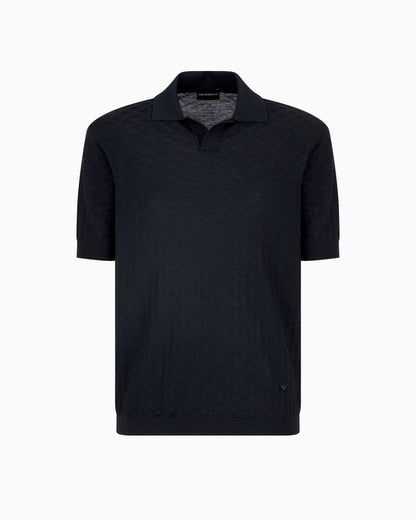 Emporio Armani US Exclusive woven-effect virgin-wool jumper with a polo-shirt collar