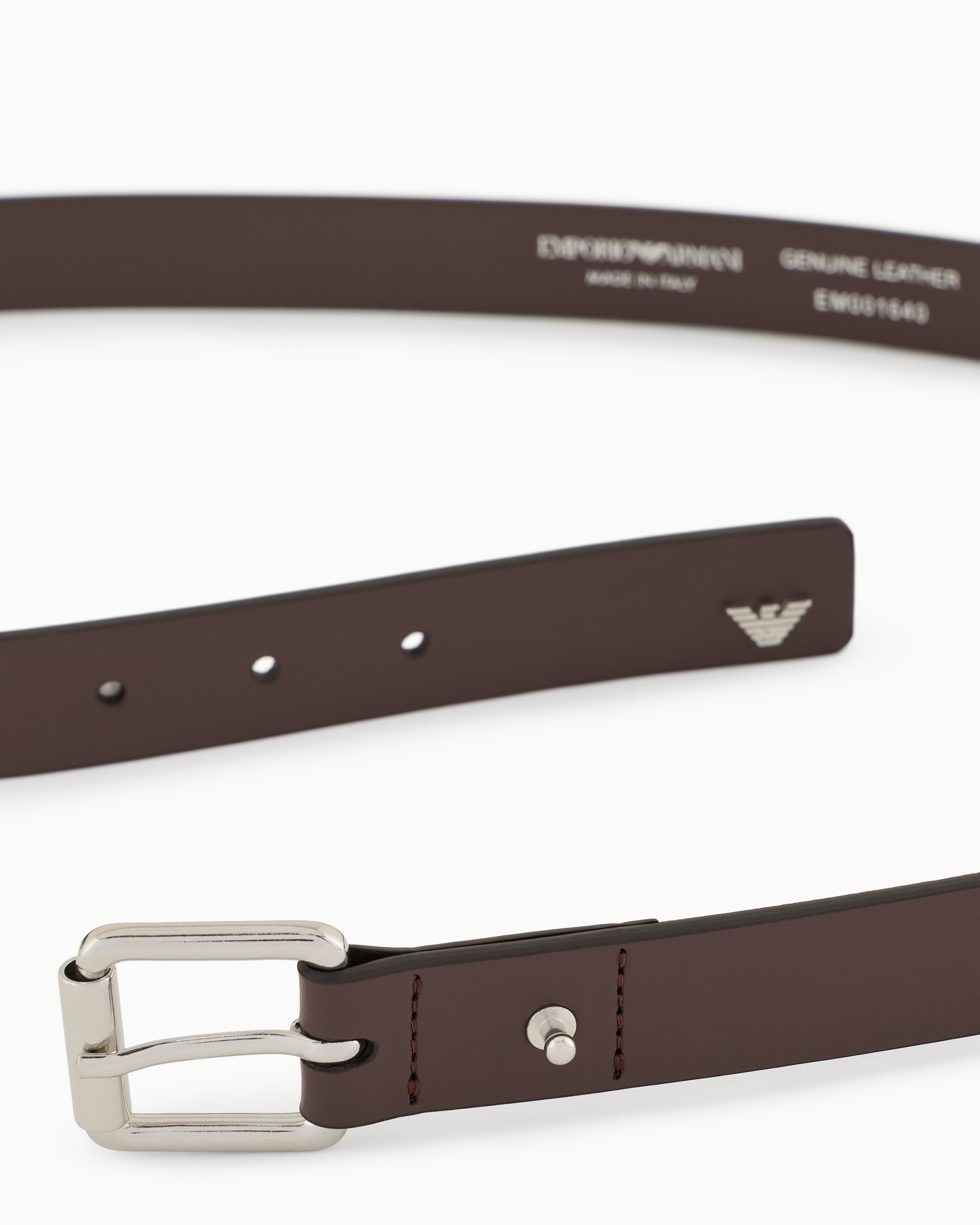 Emporio Armani Smooth leather belt with eagle plate