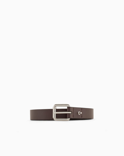 Emporio Armani Smooth leather belt with eagle plate