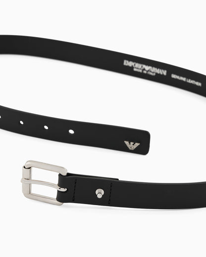 Emporio Armani Smooth leather belt with eagle plate