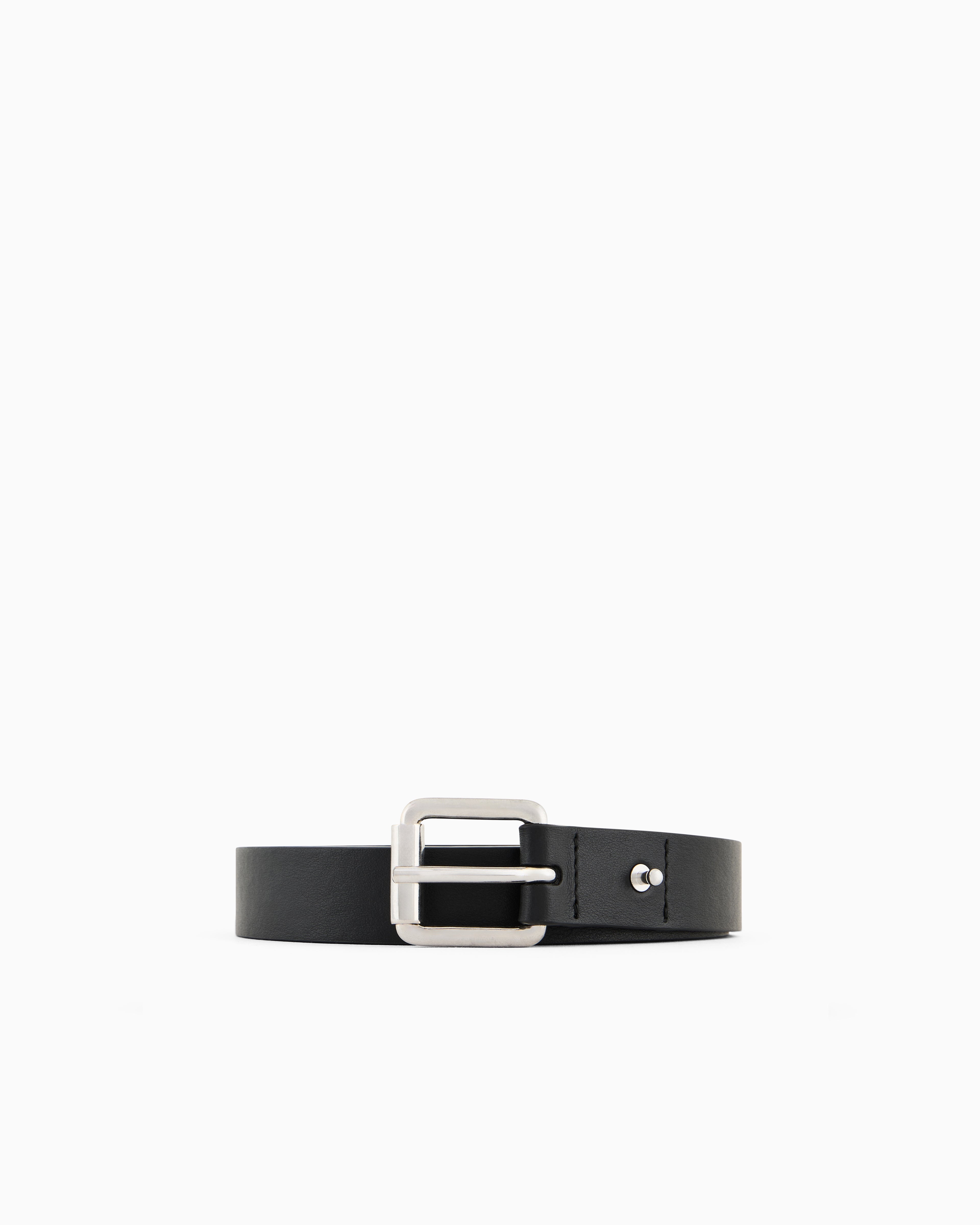 Emporio Armani Smooth leather belt with eagle plate