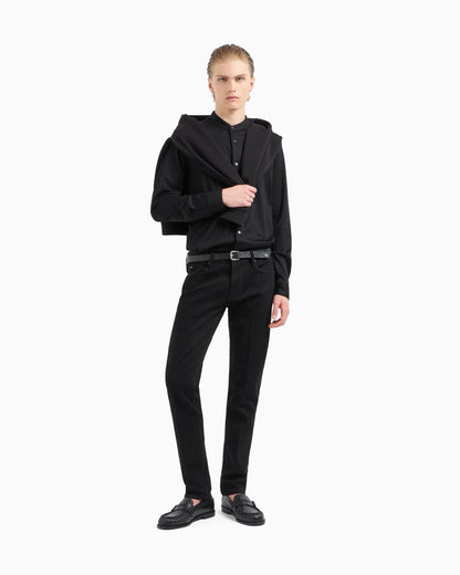 Emporio Armani ASV Clubwear guru-collar shirt in a Lyocell blend jersey with all-over rhinestones