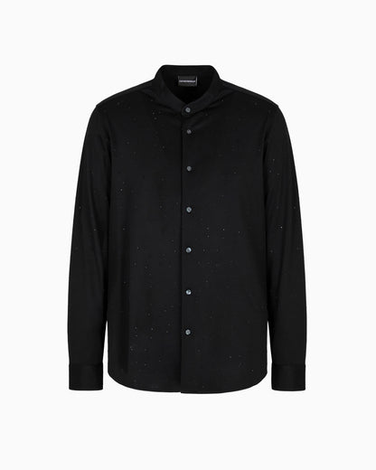 Emporio Armani ASV Clubwear guru-collar shirt in a Lyocell blend jersey with all-over rhinestones
