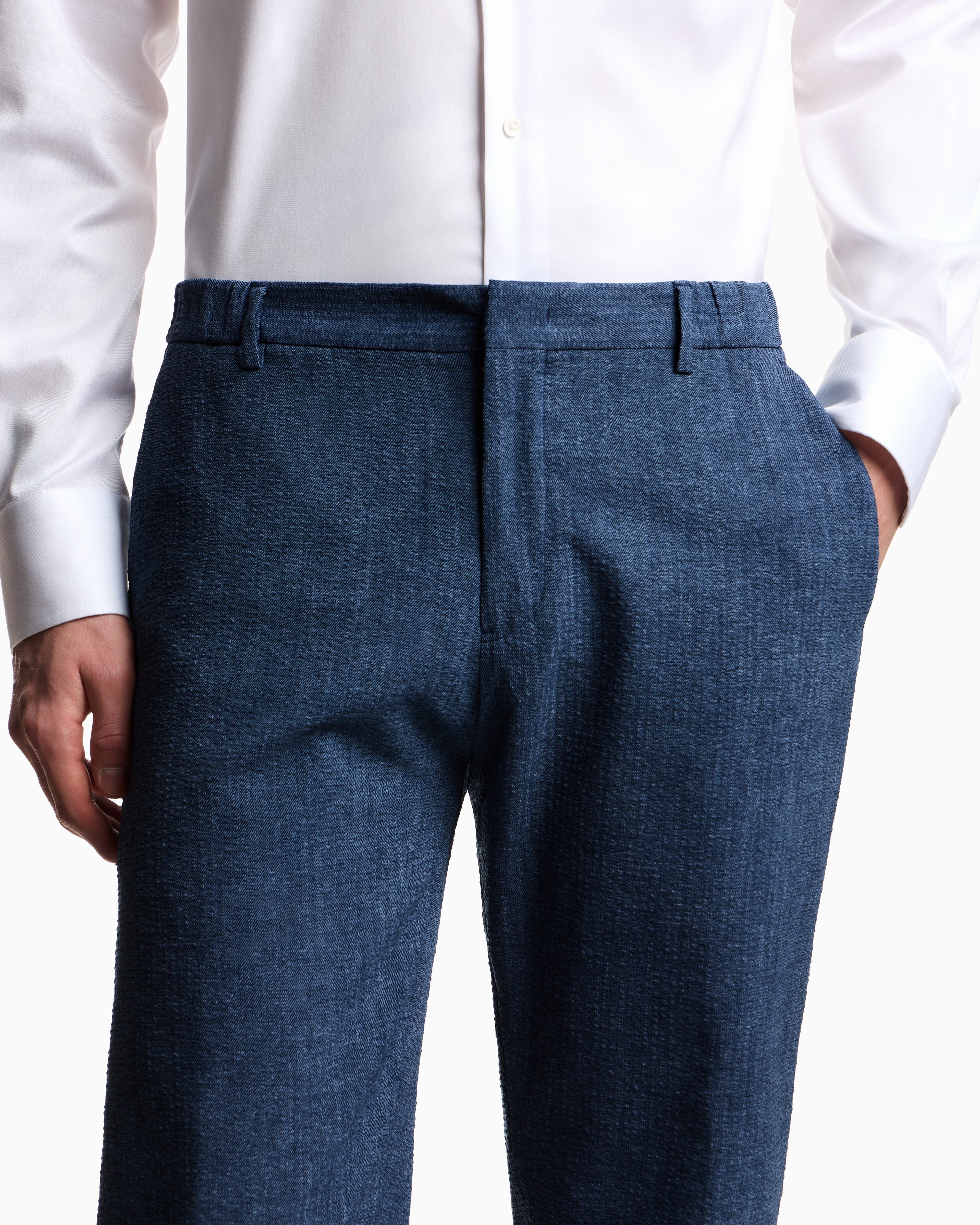 Emporio Armani Printed seersucker fabric trousers