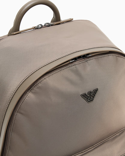 Emporio Armani Recycled nylon backpack with zip and leather details