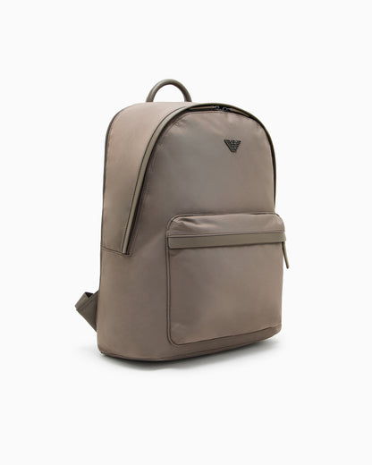 Emporio Armani Recycled nylon backpack with zip and leather details