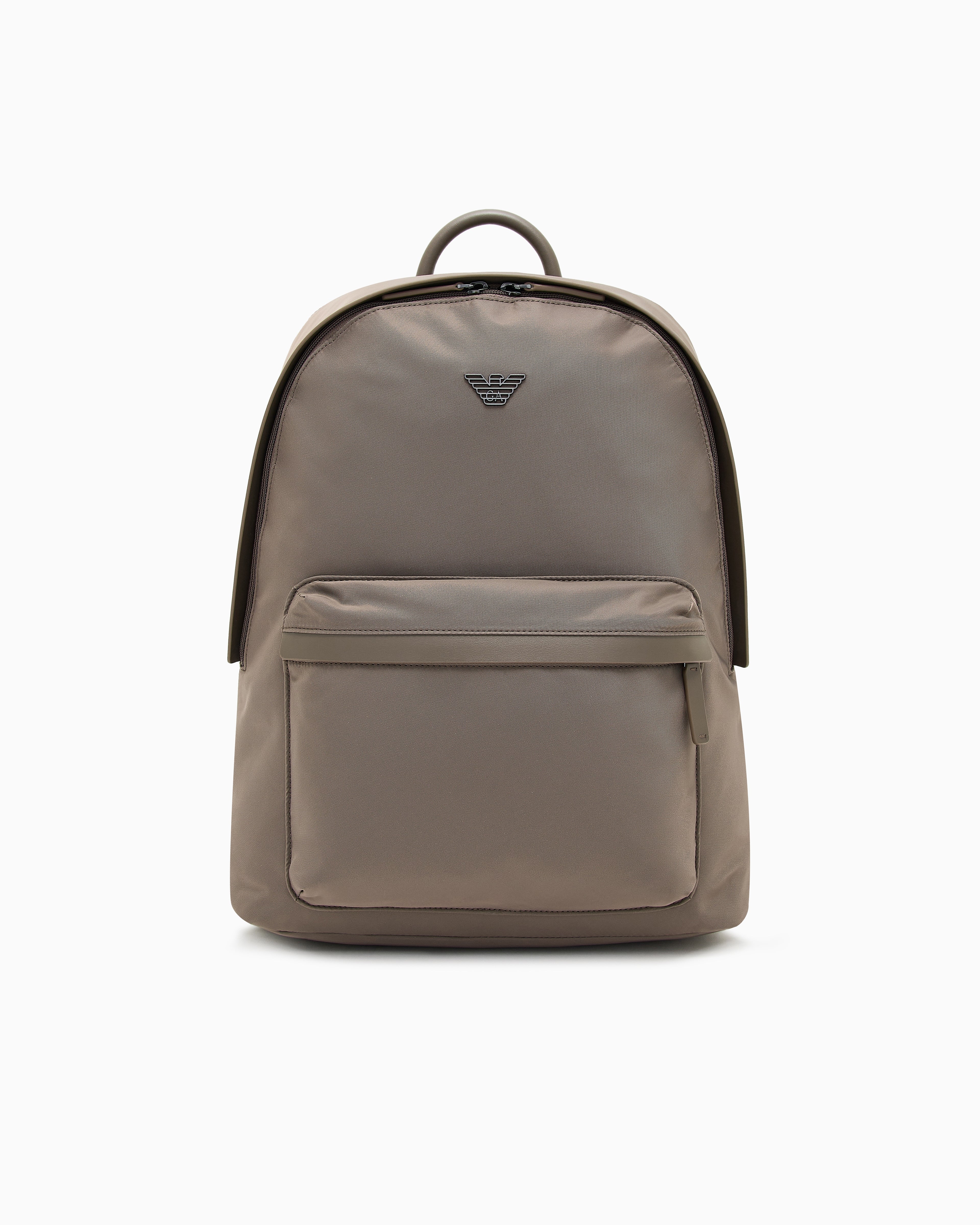 Emporio Armani Recycled nylon backpack with zip and leather details