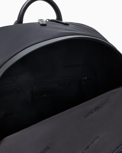 Emporio Armani Recycled nylon backpack with zip and leather details