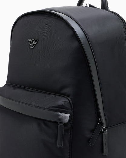 Emporio Armani Recycled nylon backpack with zip and leather details
