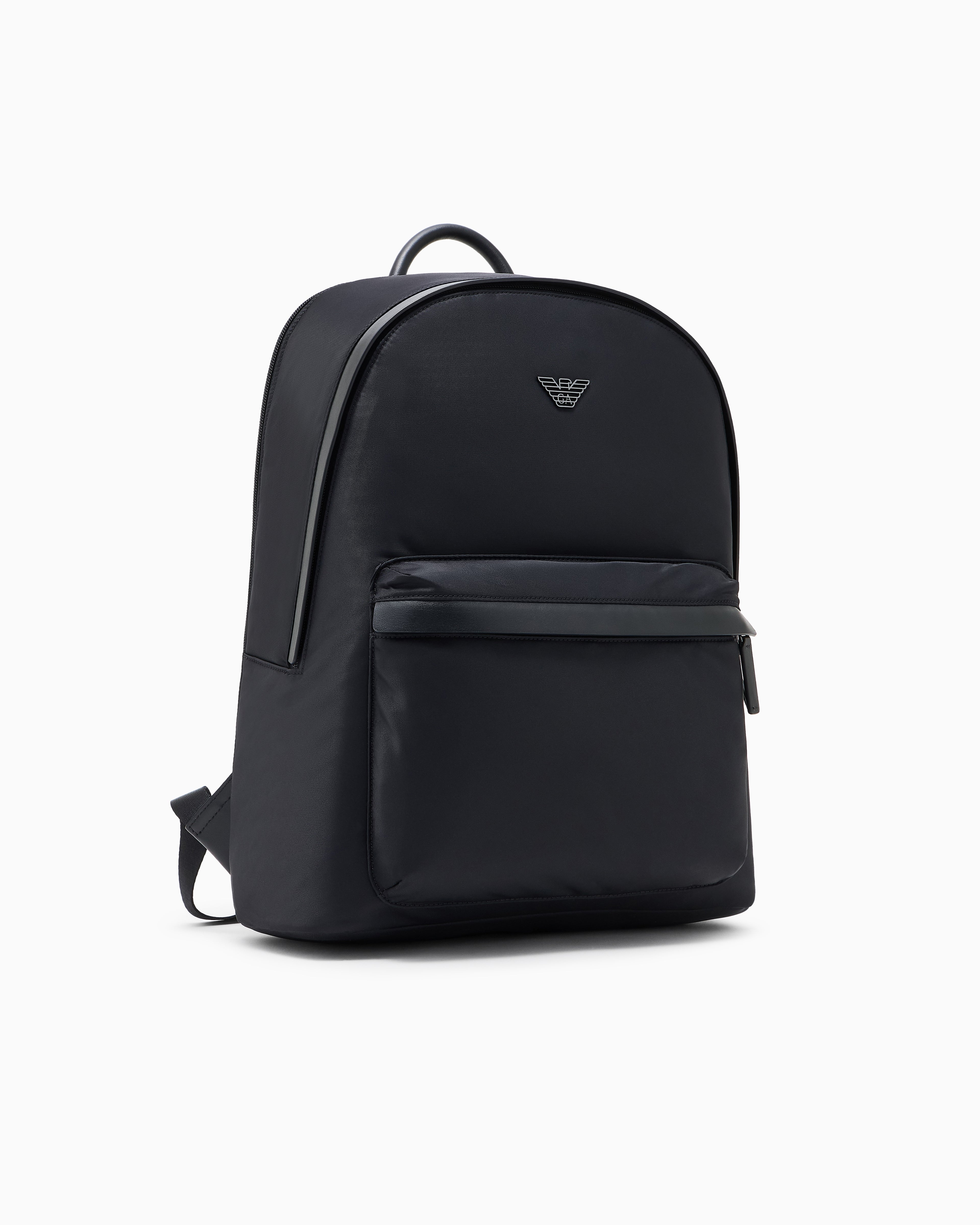 Emporio Armani Recycled nylon backpack with zip and leather details