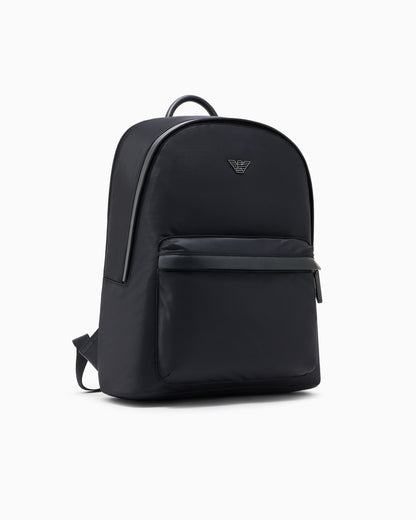 Emporio Armani Recycled nylon backpack with zip and leather details