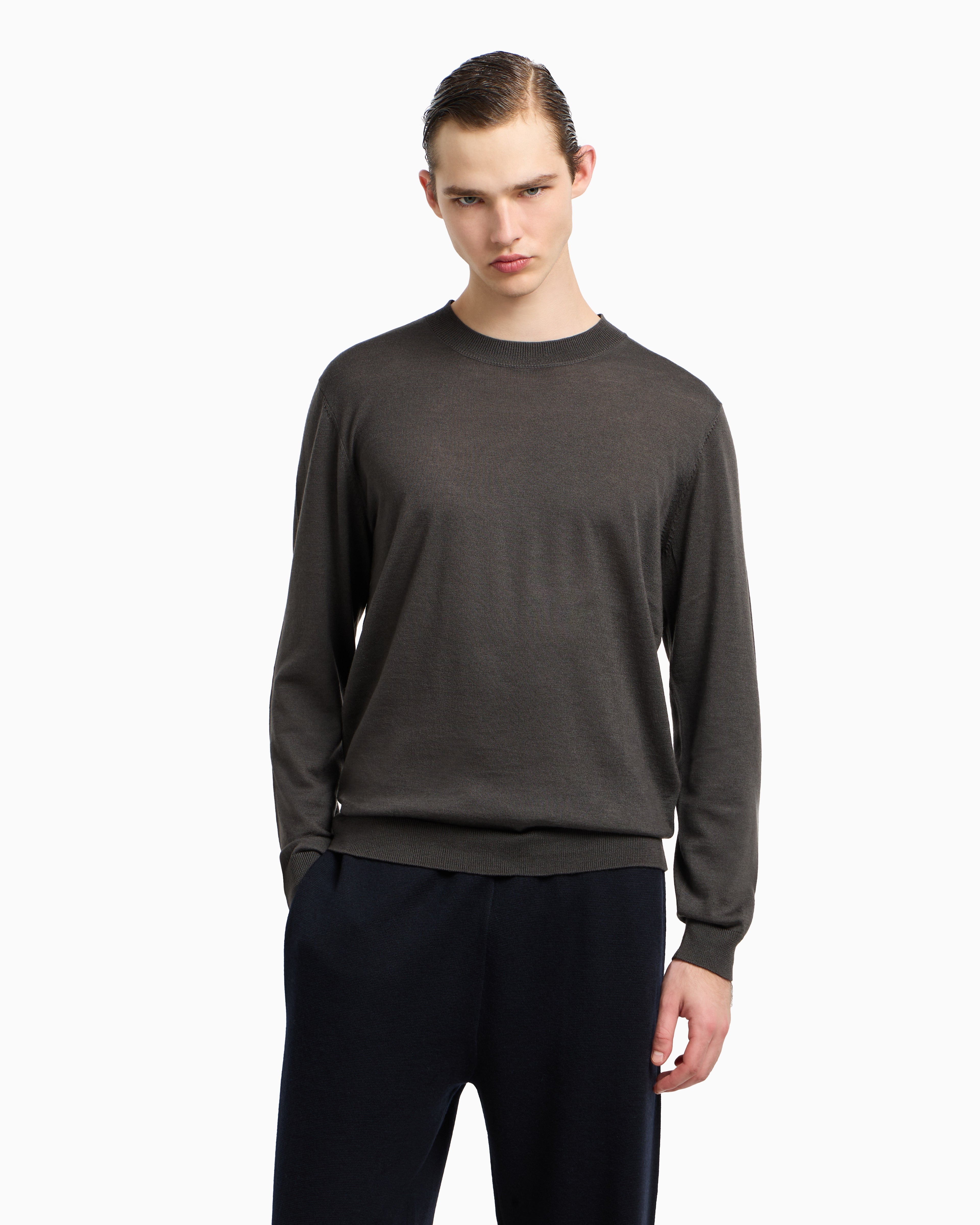 Emporio Armani Travel Essentials plain-knit virgin-wool jumper