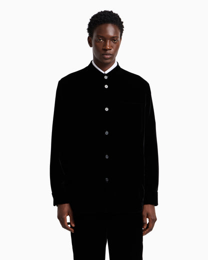 Emporio Armani Icon smooth velvet shirt jacket with guru collar