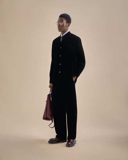 Emporio Armani Icon smooth velvet shirt jacket with guru collar