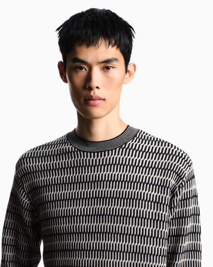 Emporio Armani Two-tone embroidery-stitched jacquard virgin wool jumper