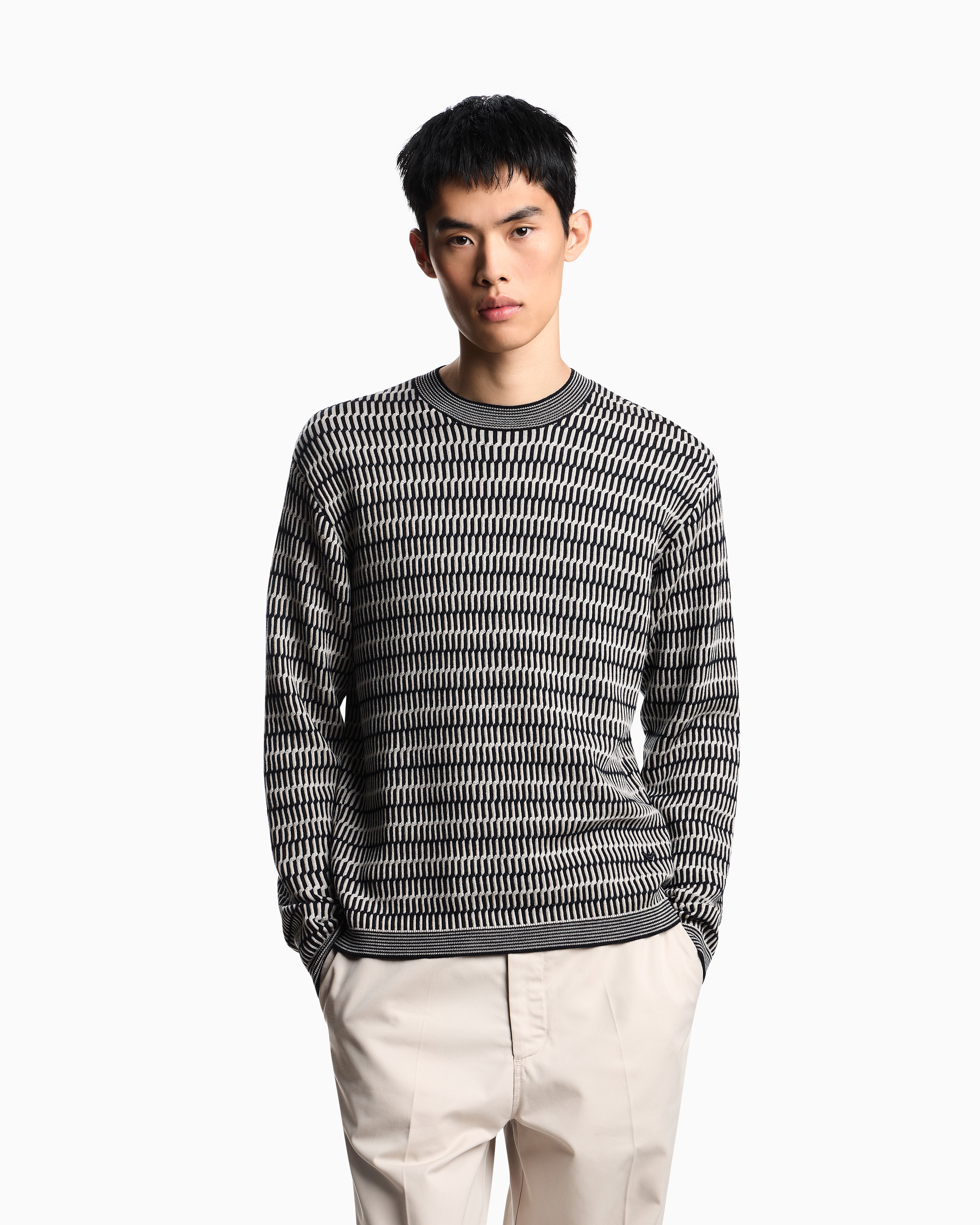 Emporio Armani Two-tone embroidery-stitched jacquard virgin wool jumper