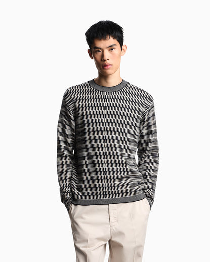 Emporio Armani Two-tone embroidery-stitched jacquard virgin wool jumper