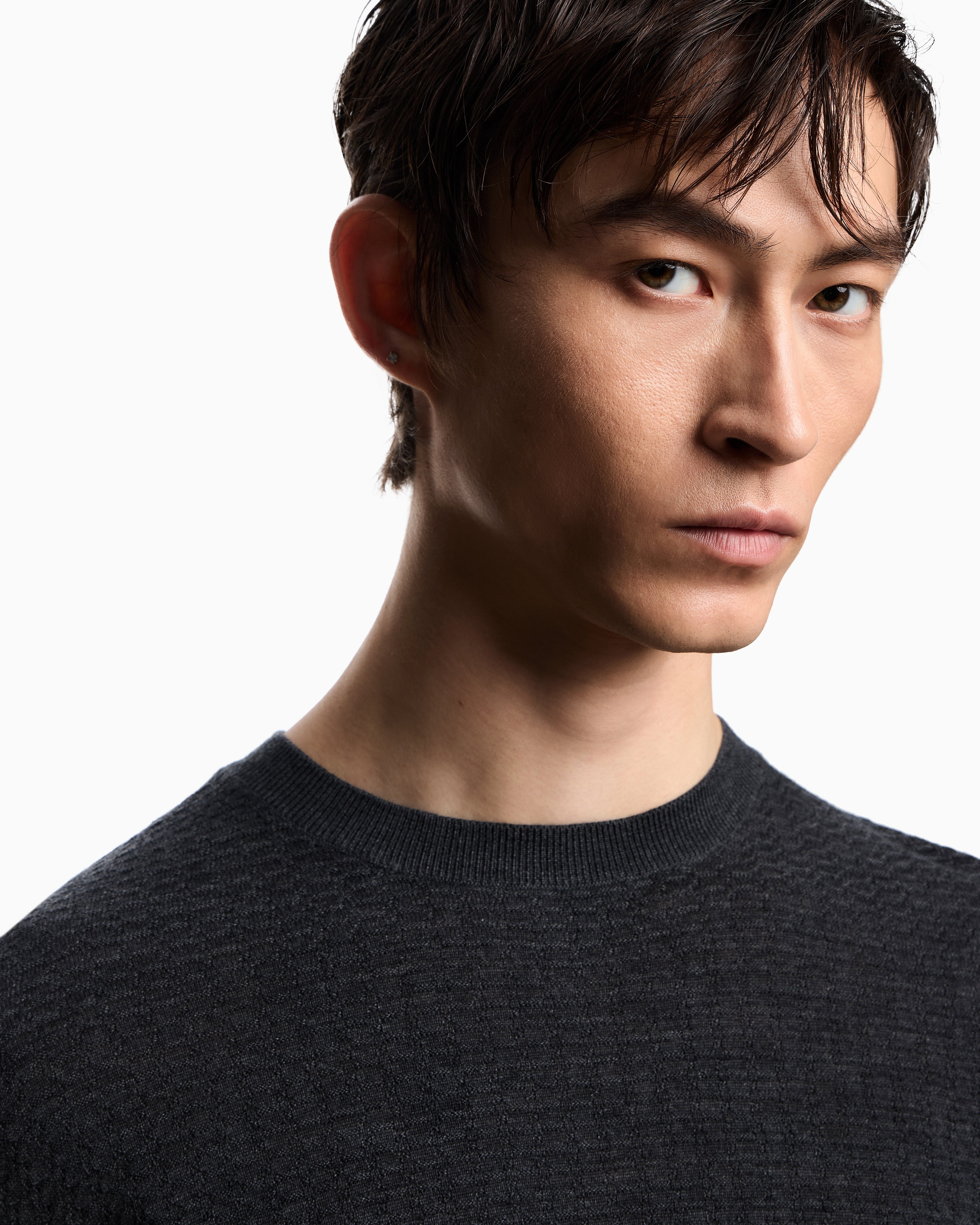 Emporio Armani Virgin wool jumper with embossed jacquard pattern