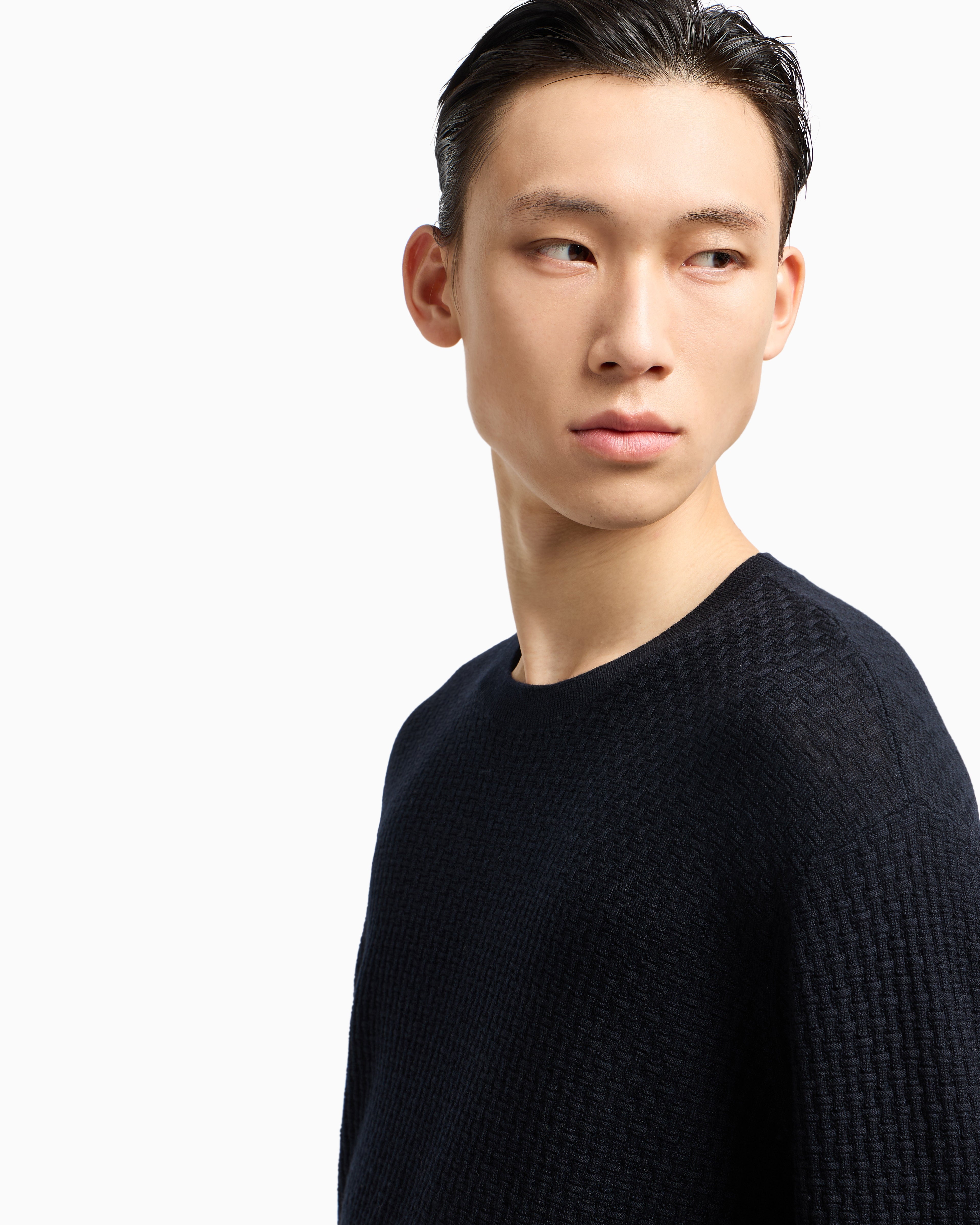 Emporio Armani Virgin wool jumper with embossed jacquard pattern