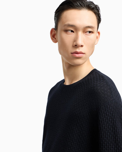Emporio Armani Virgin wool jumper with embossed jacquard pattern
