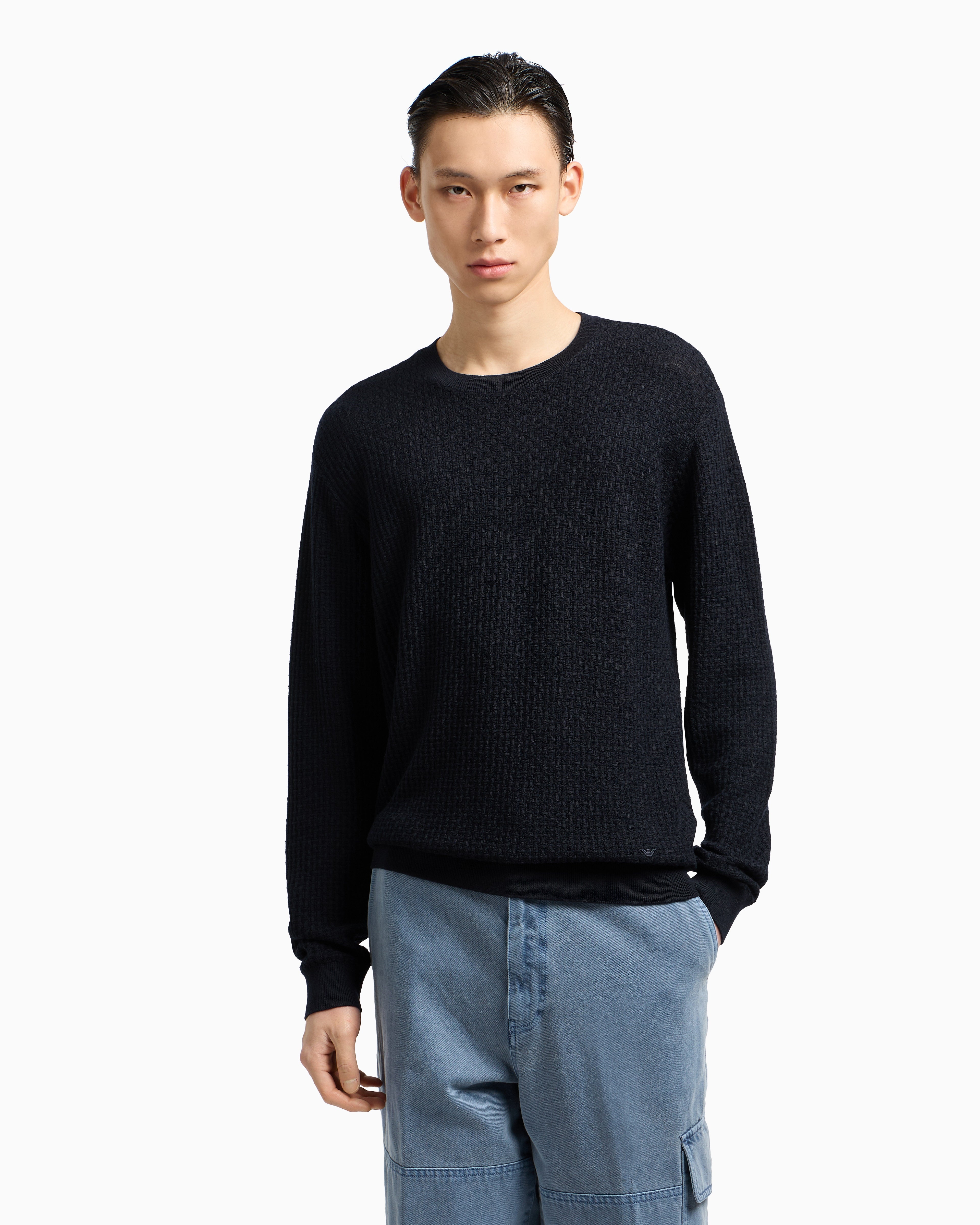 Emporio Armani Virgin wool jumper with embossed jacquard pattern