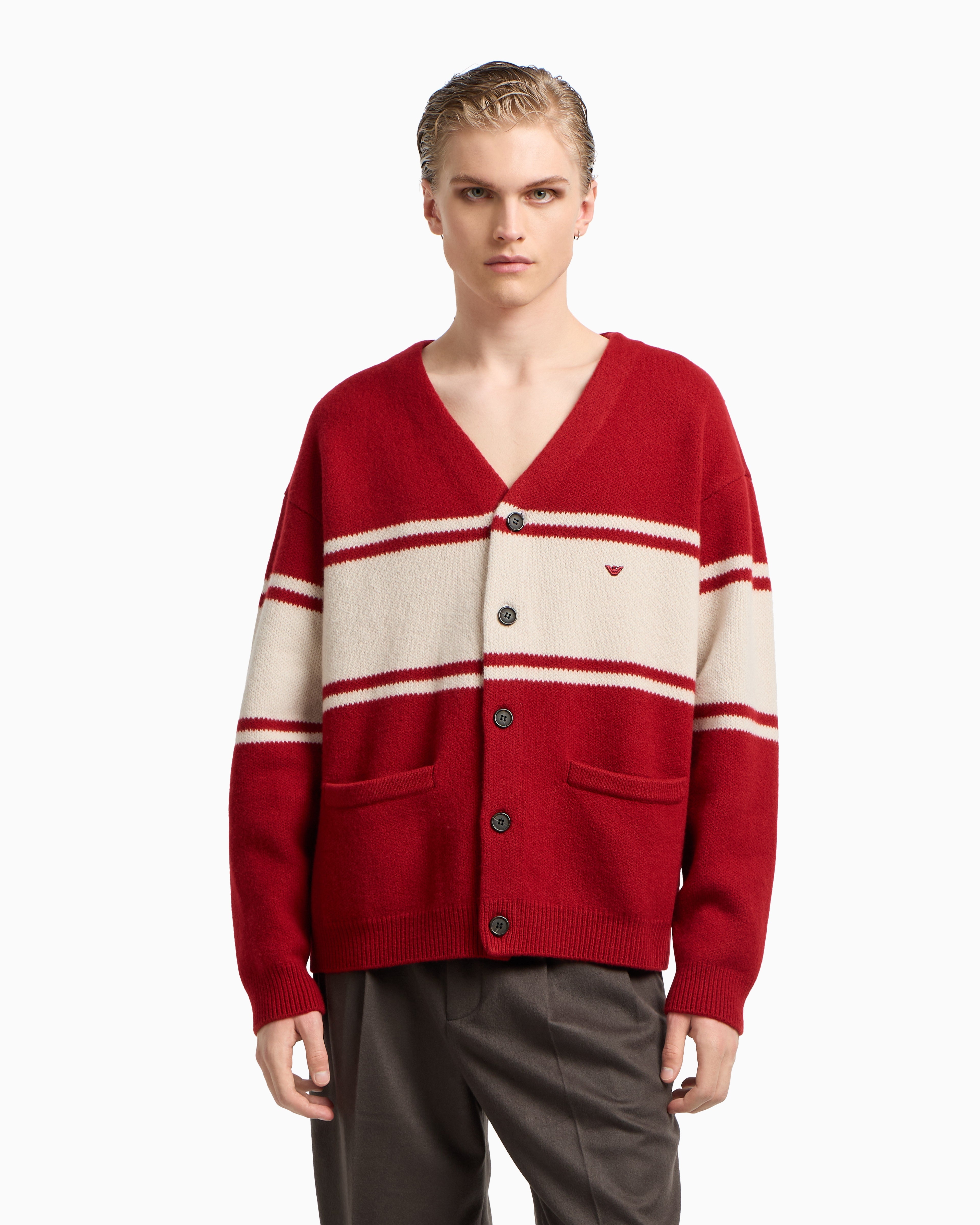 Emporio Armani V-neck cardigan made of plush-knit virgin wool
