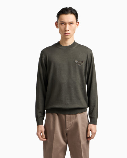 Emporio Armani Plain-knit virgin-wool jumper with eagle patch