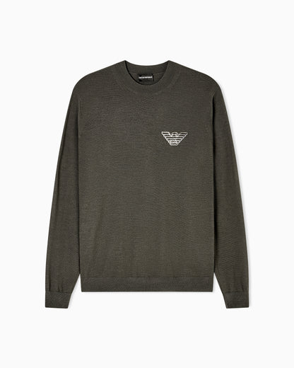 Emporio Armani Plain-knit virgin-wool jumper with eagle patch