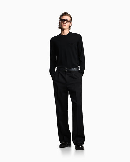 Emporio Armani Plain-knit virgin-wool jumper with eagle patch