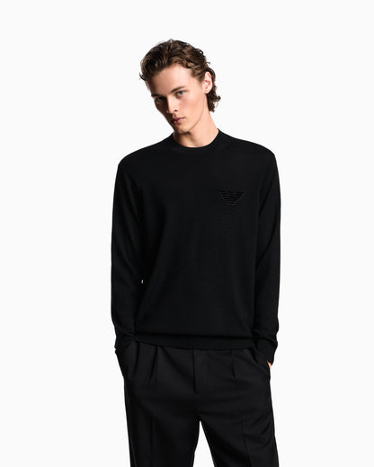 Emporio Armani Plain-knit virgin-wool jumper with eagle patch