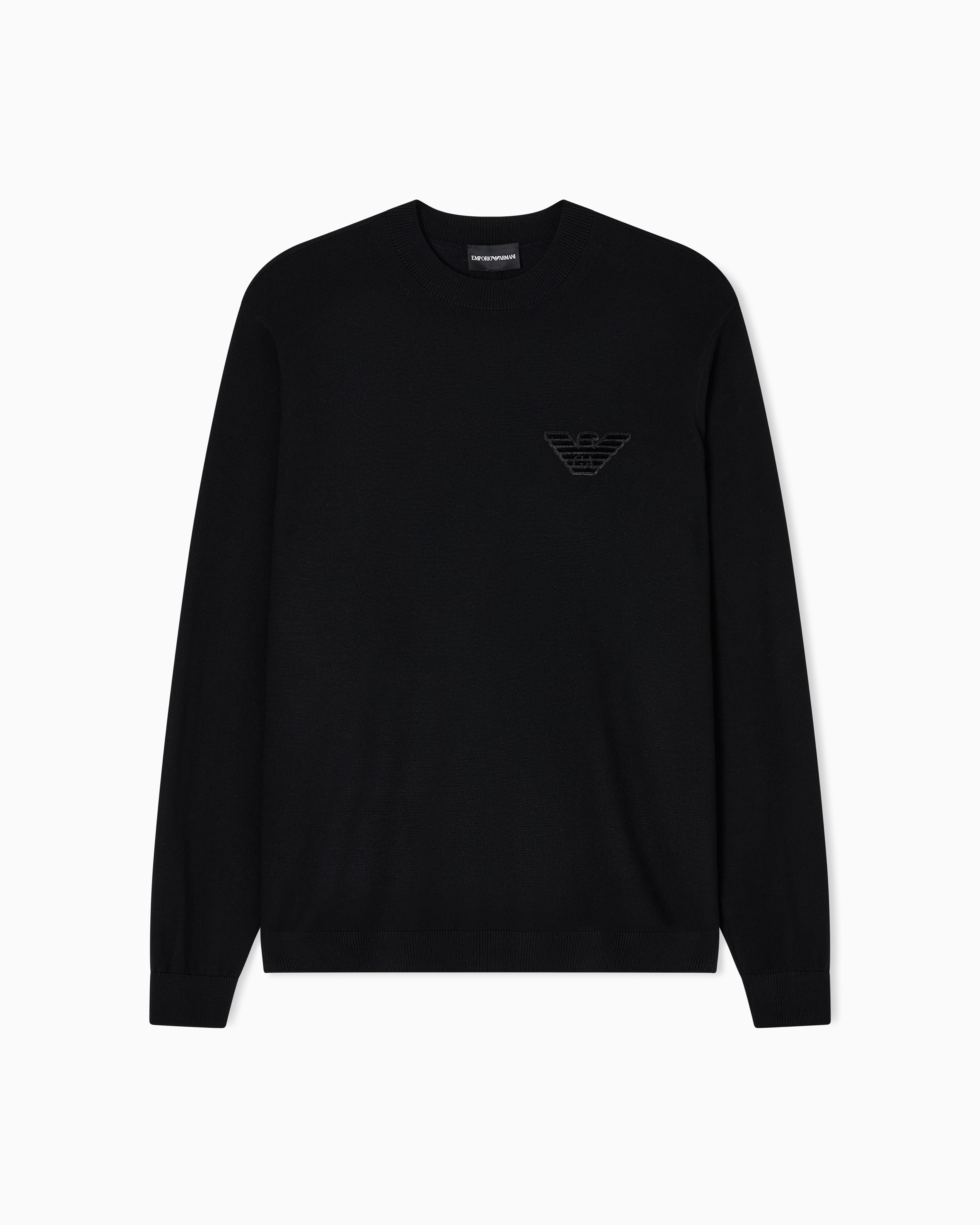 Emporio Armani Plain-knit virgin-wool jumper with eagle patch