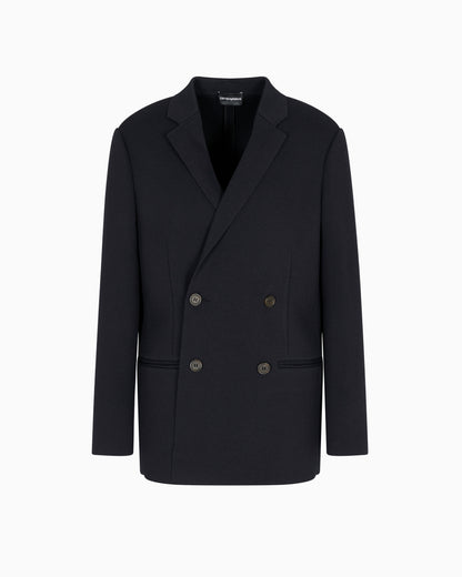 Emporio Armani Double-breasted blazer in a plain-knit wool blend