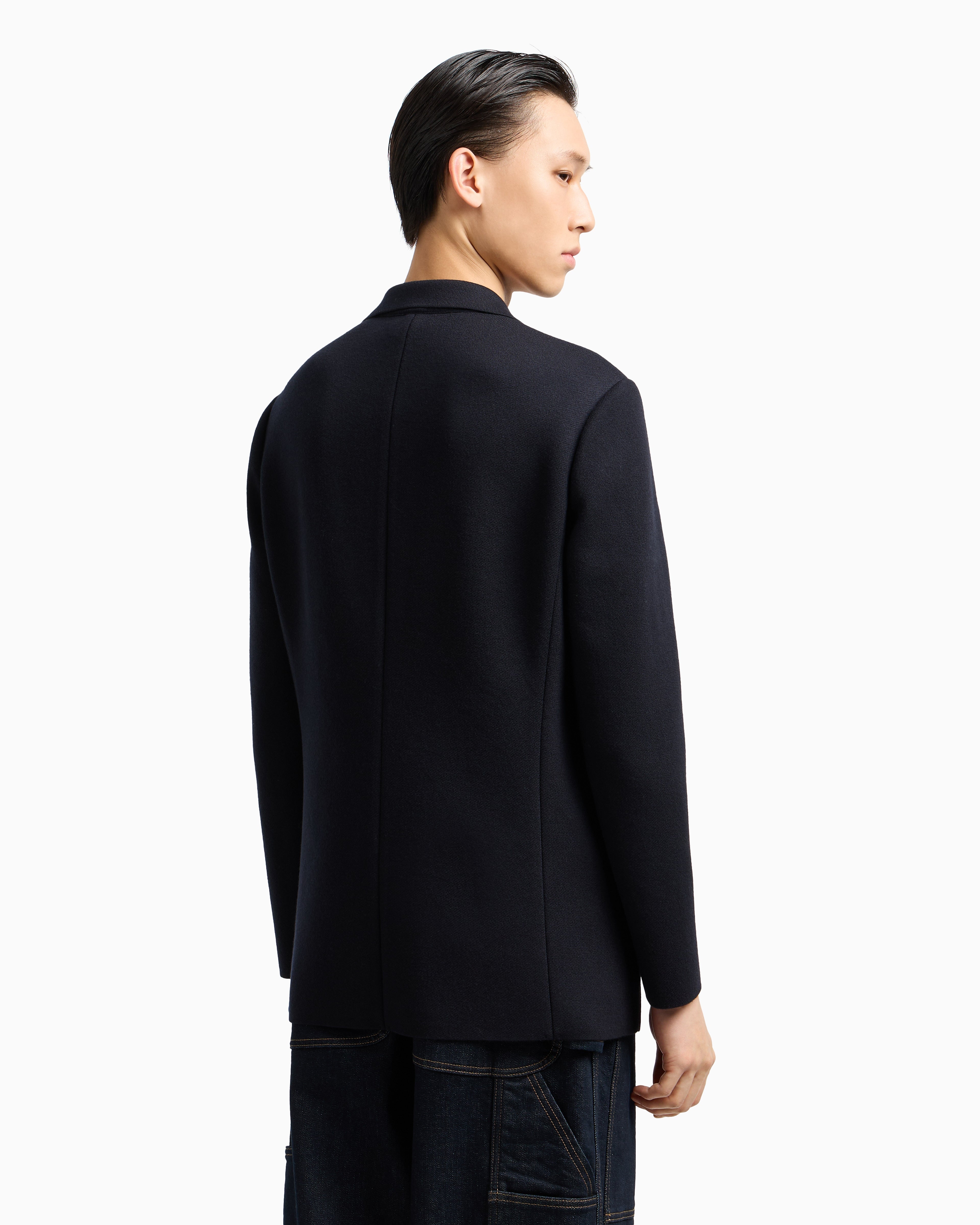 Emporio Armani Double-breasted blazer in a plain-knit wool blend