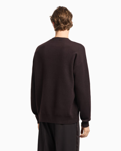 Emporio Armani Virgin-wool plain-knit jumper with foliage embroidery