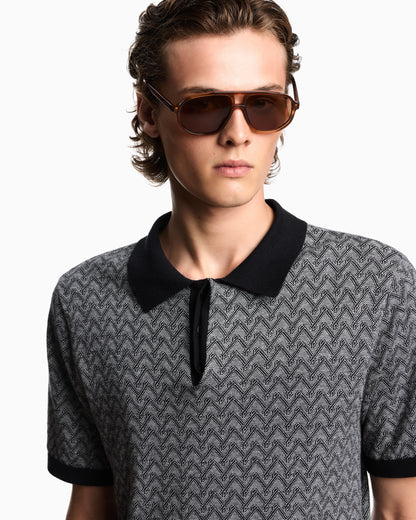 Emporio Armani Icon polo-collar jumper in chevron-motif jacquard