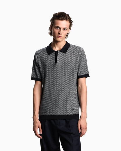 Emporio Armani Icon polo-collar jumper in chevron-motif jacquard