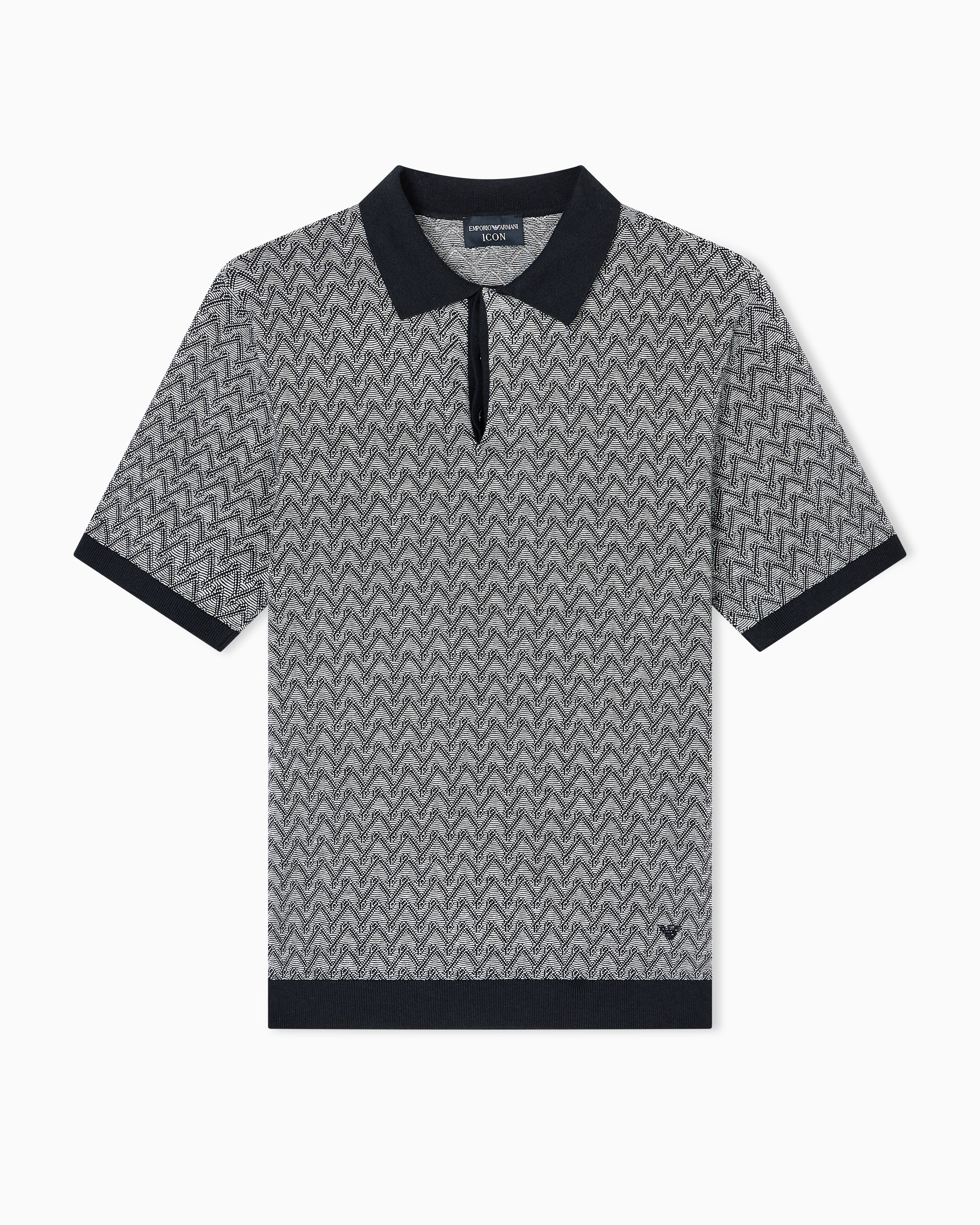 Emporio Armani Icon polo-collar jumper in chevron-motif jacquard