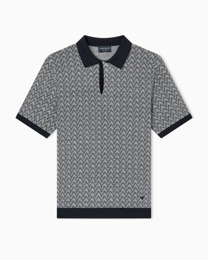 Emporio Armani Icon polo-collar jumper in chevron-motif jacquard