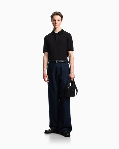 Emporio Armani Icon polo-collar jumper in chevron-motif jacquard