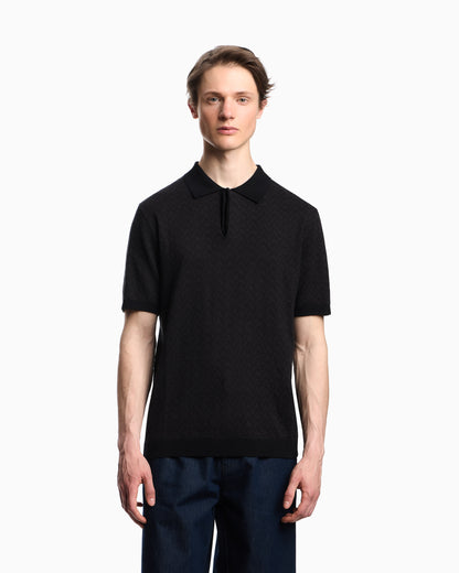 Emporio Armani Icon polo-collar jumper in chevron-motif jacquard