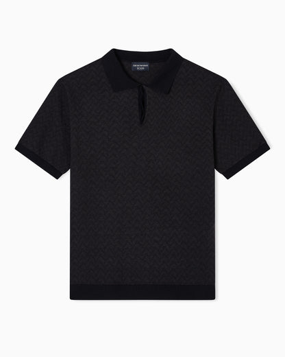 Emporio Armani Icon polo-collar jumper in chevron-motif jacquard